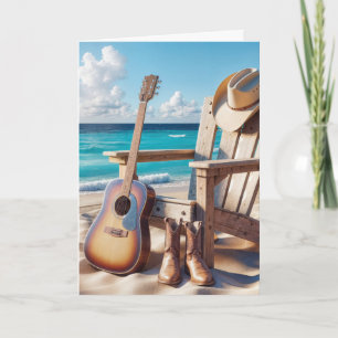 Birthday Cowboy Hat and Boots On the Beach Card