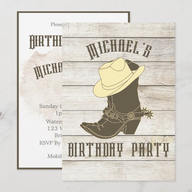 Birthday Cowboy Male Party Invitation (Front/Back)