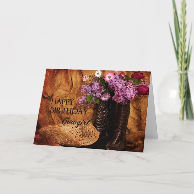 Birthday - Cowgirl - Boots and Flowers Card (Front)