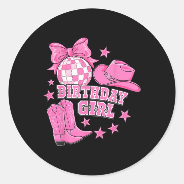 Birthday Cowgirl Western Disco Birthday Girl Party Classic Round Sticker (Front)