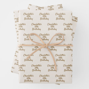 Birthday cream name script minimalist wrapping paper sheet