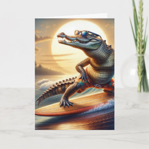 Birthday Crocodile On a Surfboard Card