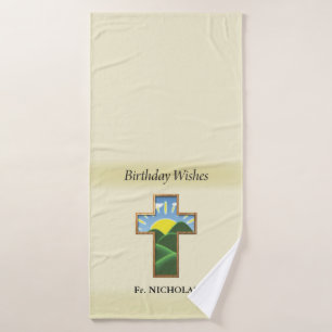 Birthday Cross Priest Personalised Bath Towel