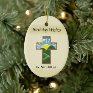 Birthday Cross Priest Personalised Ceramic Tree Decoration