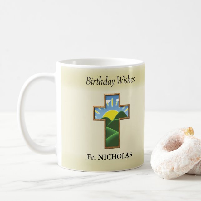 Birthday Cross Priest Personalised Coffee Mug (With Donut)
