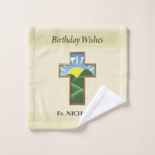 Birthday Cross Priest Personalised Wash Cloth