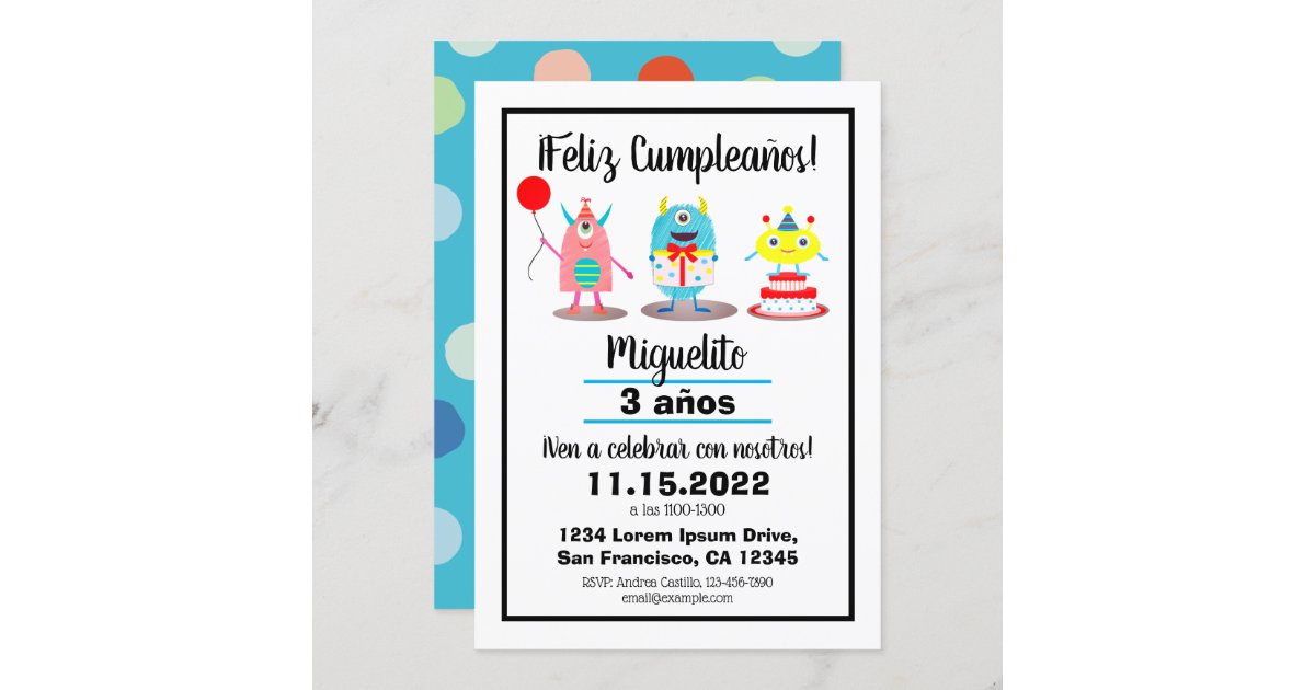 birthday-cumplea-os-spanish-colourful-monsters-invitation-zazzle