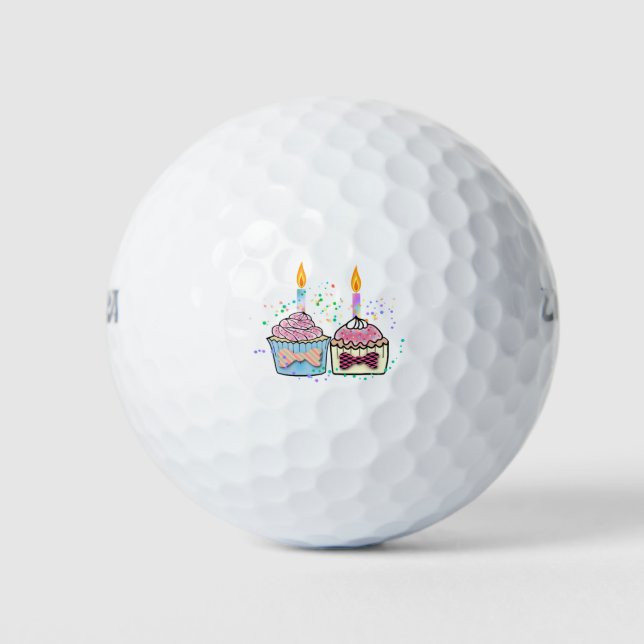 Birthday cupcak candle party art golf balls (Front)