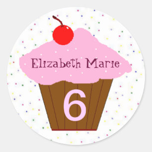 Birthday Cupcake Age and Name Classic Round Sticker
