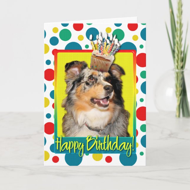 Birthday Cupcake - Australian Shepherd - Dustine Card (Front)