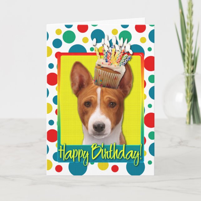 Birthday Cupcake - Basenji Card (Front)
