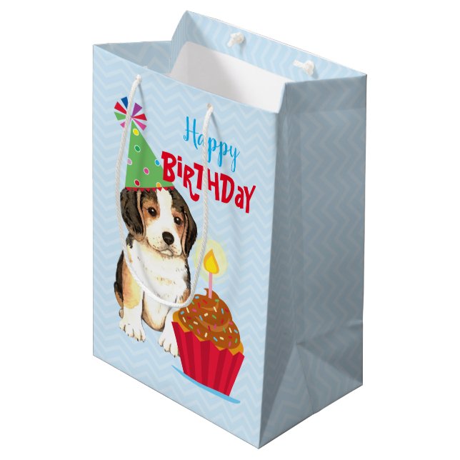 Birthday Cupcake Beagle Medium Gift Bag (Front Angled)