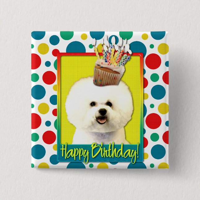 Birthday Cupcake - Bichon Frise 15 Cm Square Badge (Front)