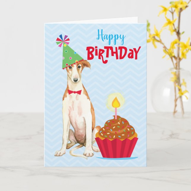 Birthday Cupcake Borzoi Card (Yellow Flower)