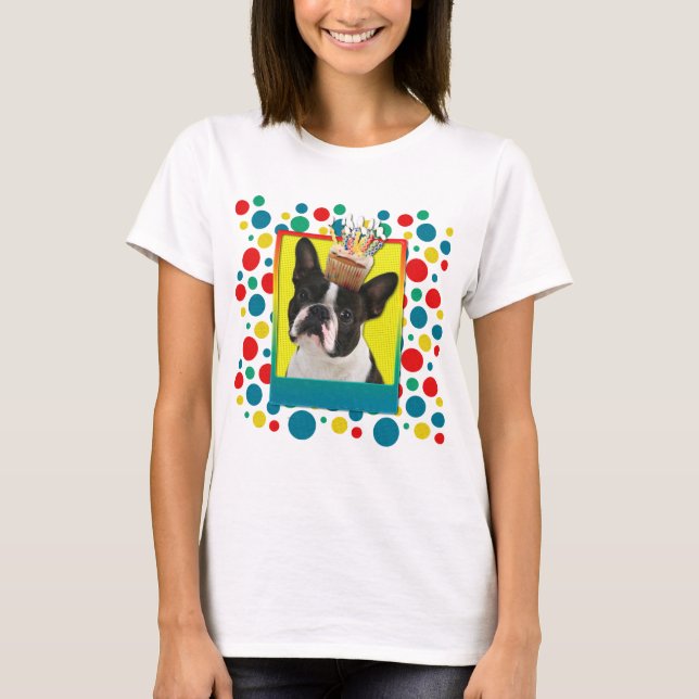 Birthday Cupcake - Boston Terrier T-Shirt (Front)