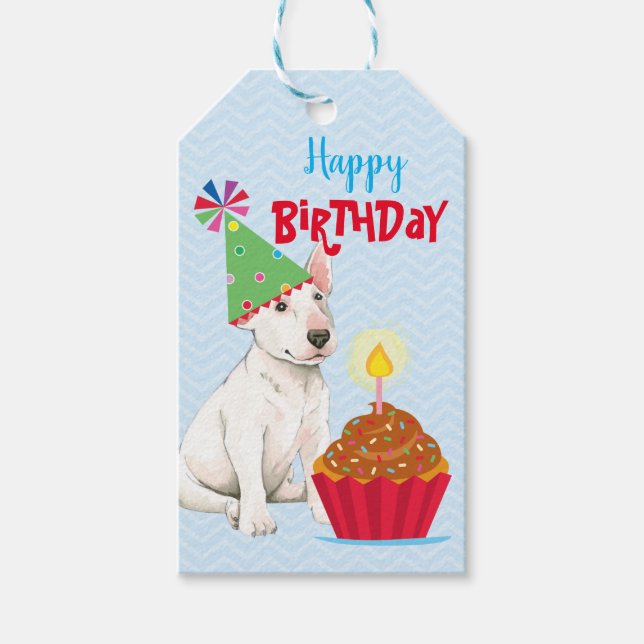 Birthday Cupcake Bull Terrier Gift Tags (Front)