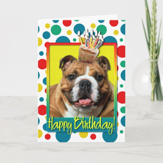 Birthday Cupcake - Bulldog - Dark Card (Front)