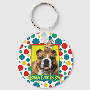 Birthday Cupcake - Bulldog - Dark Key Ring