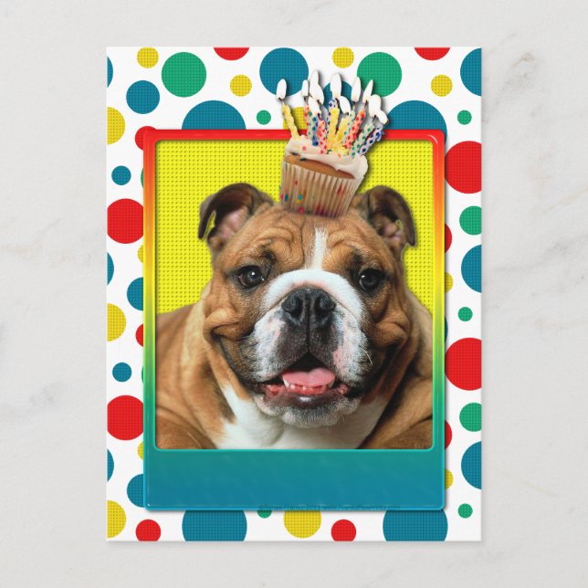 Birthday Cupcake - Bulldog - Dark Postcard (Front)
