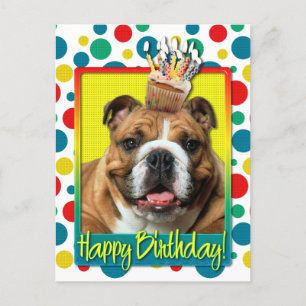 Birthday Cupcake - Bulldog - Dark Postcard