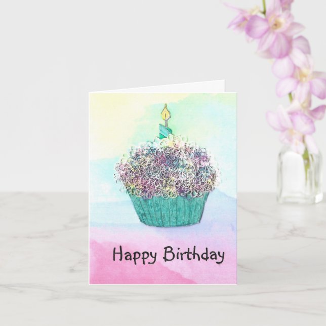 Birthday Cupcake Card & Candle (Orchid)