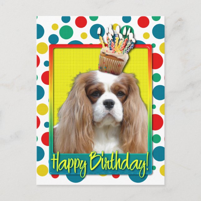Birthday Cupcake - Cavalier - Blenheim Postcard (Front)
