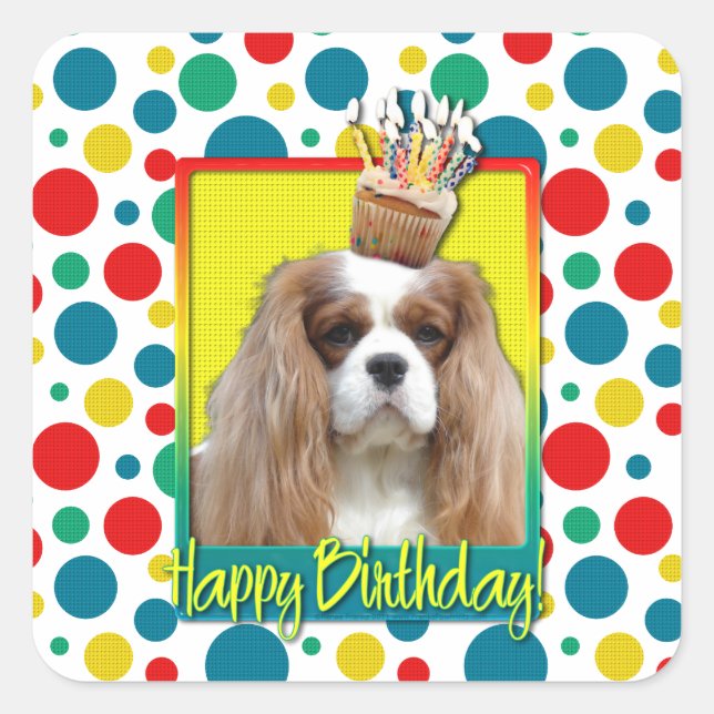 Birthday Cupcake - Cavalier - Blenheim Square Sticker (Front)