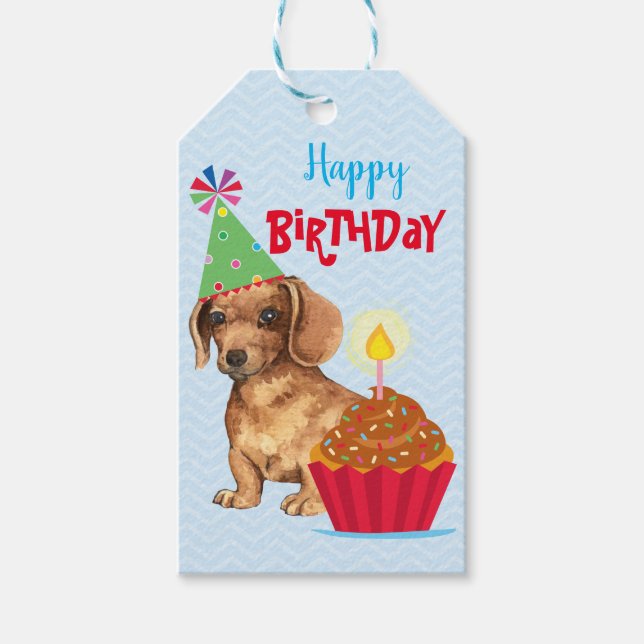 Birthday Cupcake Dachshund Gift Tags (Front)