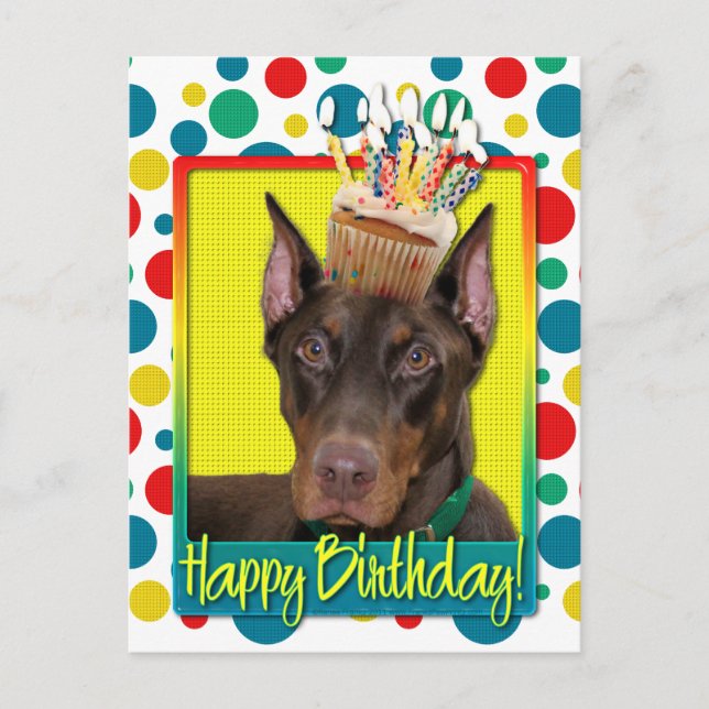 Birthday Cupcake - Doberman - Red - Rocky Postcard (Front)
