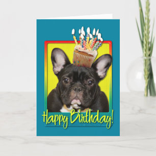 Birthday Cupcake - French Bulldog - Teal Card