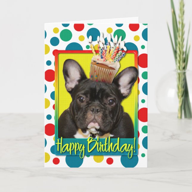 Birthday Cupcake - French Bulldog - Teal Card (Front)