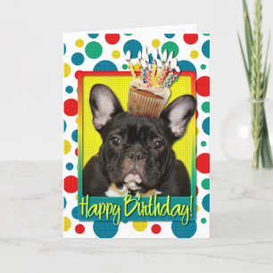 Birthday Cupcake - French Bulldog - Teal Card
