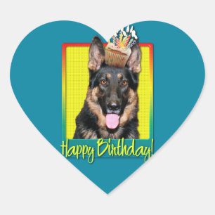 Birthday Cupcake - German Shepherd - Kuno Heart Sticker