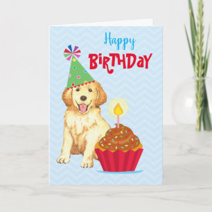 Birthday Cupcake Golden Retriever Card