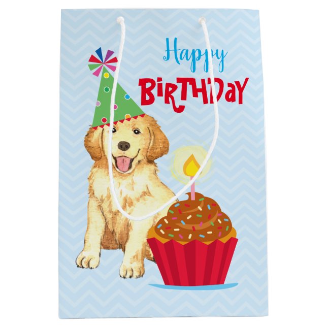 Birthday Cupcake Golden Retriever Medium Gift Bag (Front)