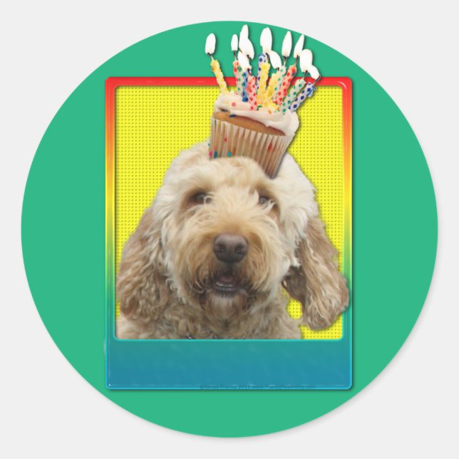 Birthday Cupcake - GoldenDoodle Classic Round Sticker (Front)