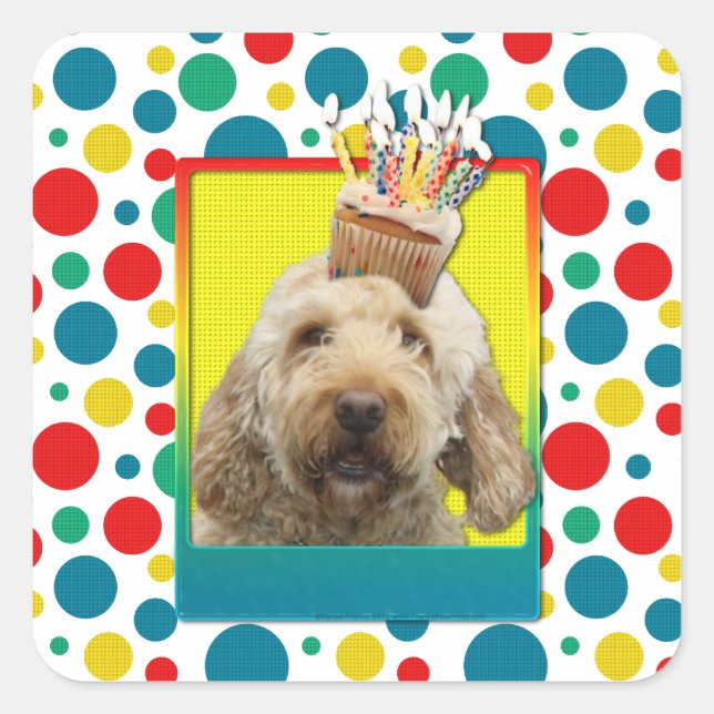 Birthday Cupcake - GoldenDoodle Square Sticker (Front)