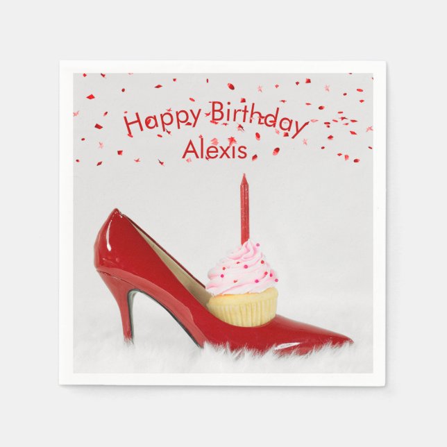 Birthday Cupcake In a Red Shoe Napkin (Front)