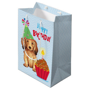Birthday Cupcake Longhaired Dachshund Medium Gift Bag