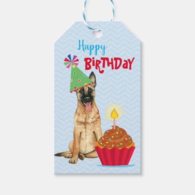 Birthday Cupcake Malinois Gift Tags (Front)