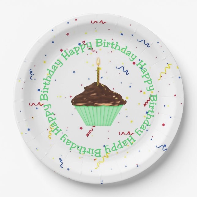 Birthday Cupcake  Paper Plate (Front)