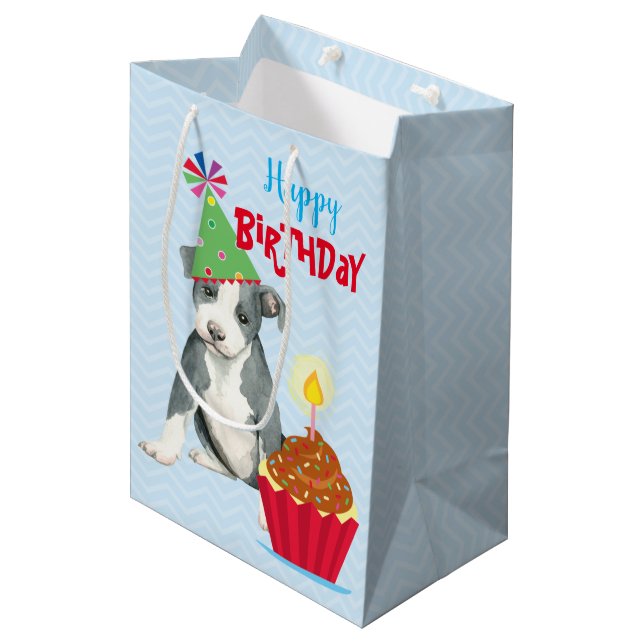 Birthday Cupcake Pit Bull Terrier Medium Gift Bag (Front Angled)