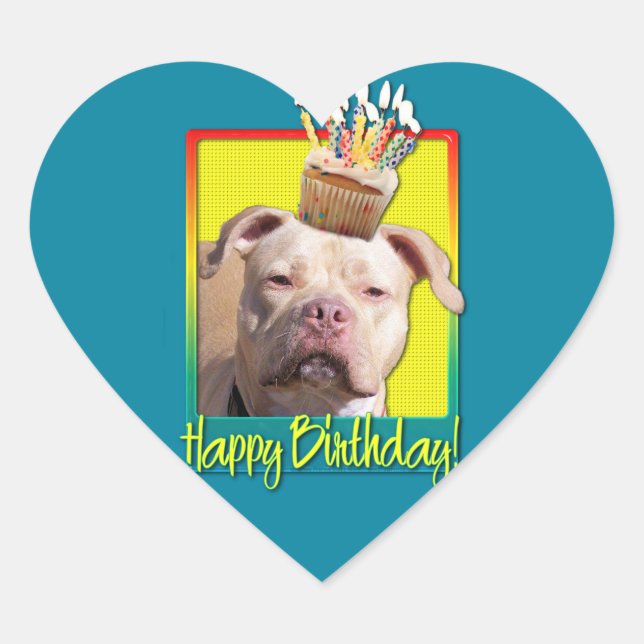 Birthday Cupcake - Pitbull - Jersey Girl Heart Sticker (Front)