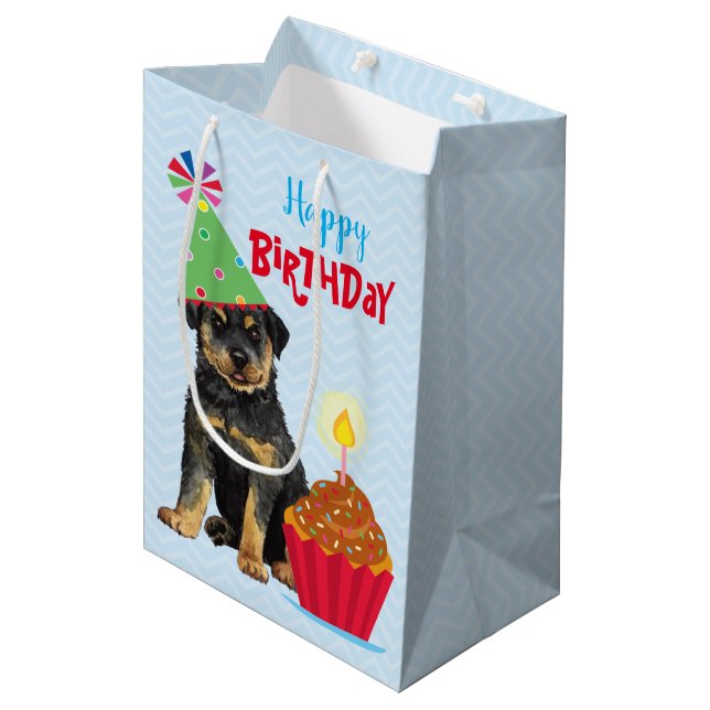 Birthday Cupcake Rottweiler Medium Gift Bag (Front Angled)