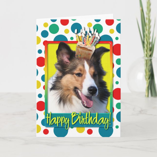 Birthday Cupcake - Sheltie Card (Front)
