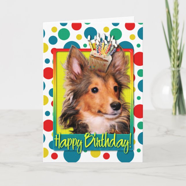Birthday Cupcake - Sheltie Puppy - Cooper Card (Front)