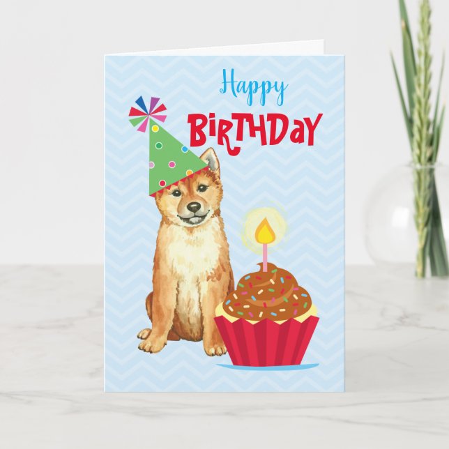 Birthday Cupcake Shiba Inu Card (Front)