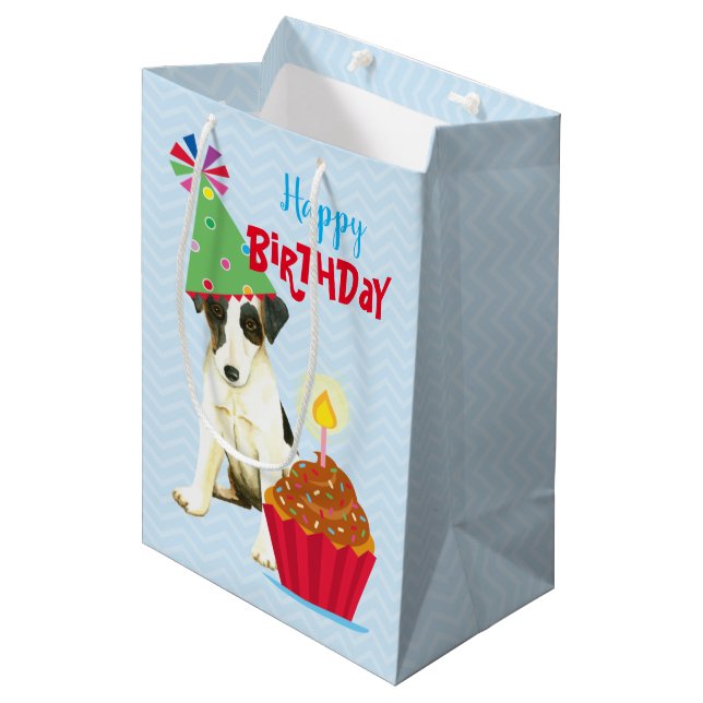 Birthday Cupcake Smooth Fox Terrier Medium Gift Bag (Front Angled)