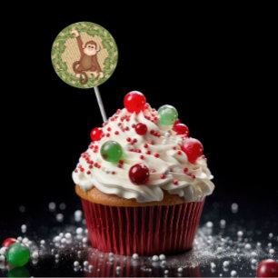 Birthday Cupcake Toppers Stickers Monkey Jungle