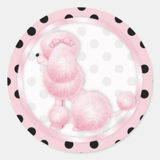 Birthday Cupcake Toppers Stickers Pink Poodle (Front)